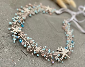 Beach wedding hair accessories Turquoise mermaid crown seashell headpiece bride mermaid wedding tiara rose gold tropical wedding headband