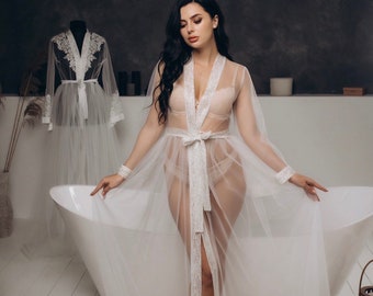 Glitter Bridal Robe Shiny Robe Tulle Lace Bridal Robe sequin robe Luxury Bridal Robe Bride party robe Boudoir Robe bachelorette party kimono