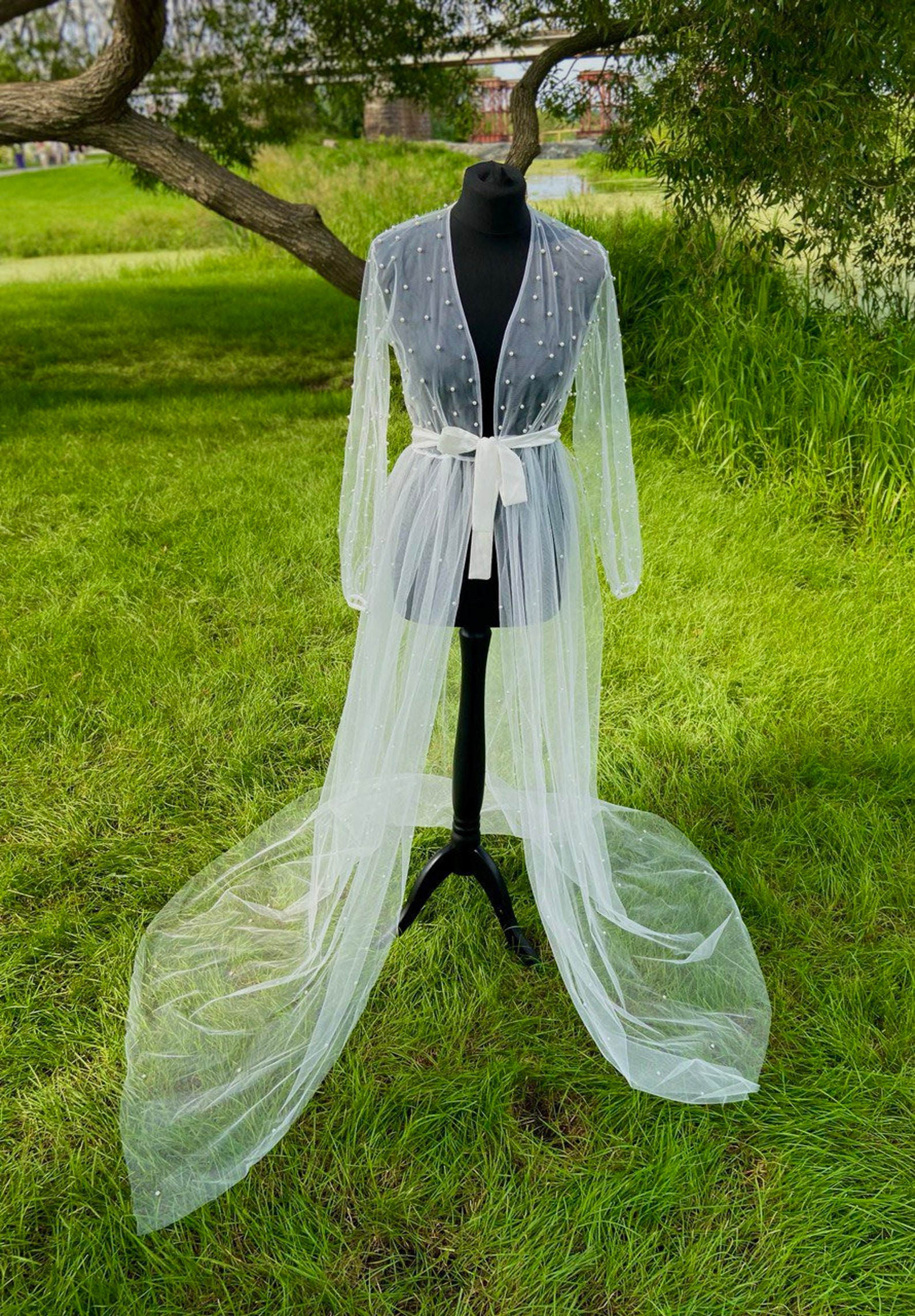 Bridal Robe With Pearls Boudoir Robe Wedding Pearl Robe Long Etsy