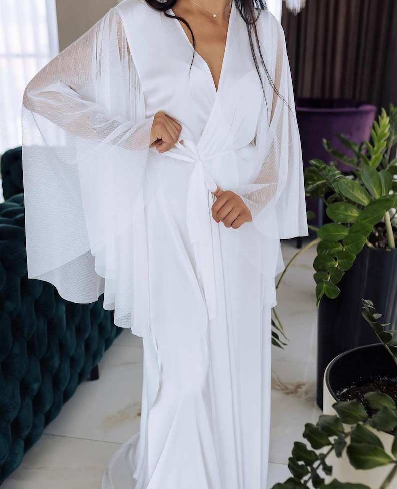Layered Robe Sheer Bridal Robe: Wide Sleeve Maxi Robe With Train - Etsy
