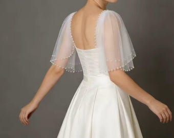 Detachable Pearl  Sleeves earl Shoulder Cover Up Wedding Gown Sleeves Pearl Removable Sleeves  Boho Wedding Sleeves Flowy Sleeve Soft mesh