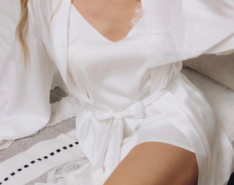 Ensemble peignoir et chemise de nuit lingerie de mariée nuit de