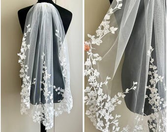 Embroidered Floral Wedding Veil: Short Boho Bridal Veil