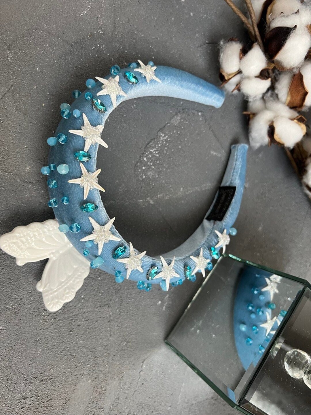 Beach Wedding Starfish Headband: Blue Beaded Flower Girl  display picture 3