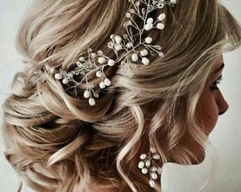 Pearl Wedding Jewelry Set Bridal Headpiece & Earrings bridal jewelry set Bridal hair vine Wedding Hair Accessories Crystal Babys Breath