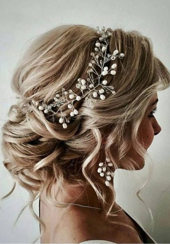 Pearl Wedding Jewelry Set Bridal Headpiece & Earrings Bridal  display picture 1