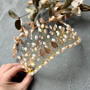 Laurel leaf tiara Wedding tiara Gold Laurel leaf crown Crystal tiara Bridal crown Wedding Hair Piece Bridal golden halo Grecian headpiece image 4