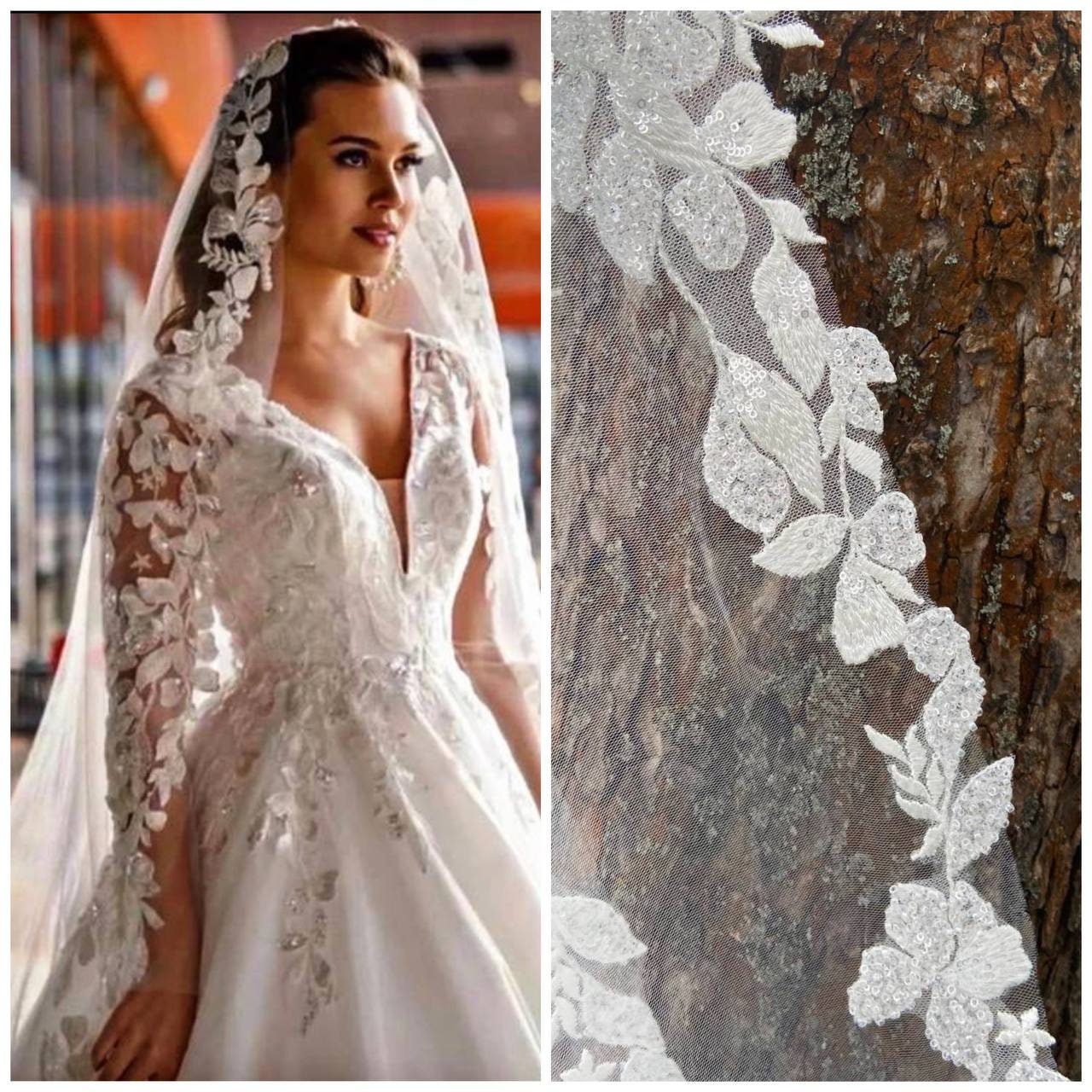 Amanda (Accessory - Veil) Amanda Chapel-Length Cottagecore Floral Lace  Bridal Veil