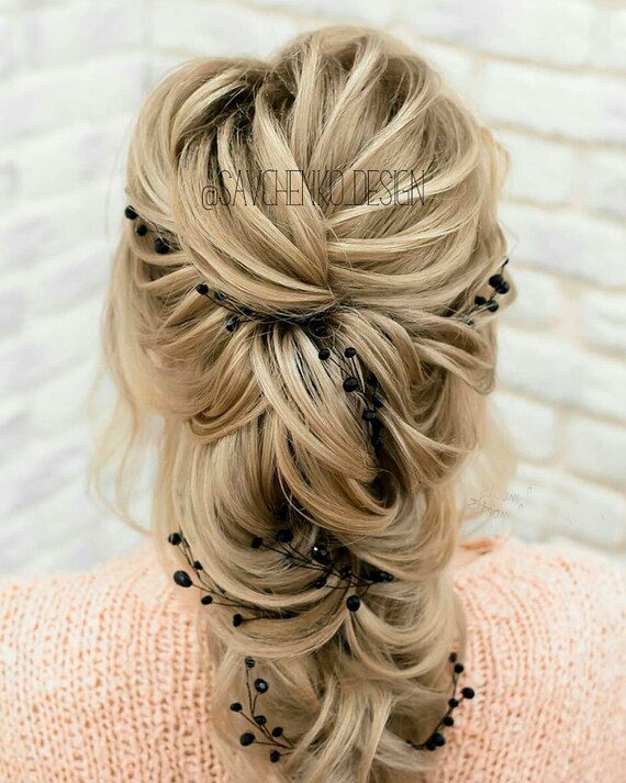 Black Bridal Hair Vine Wedding Hair Accessories Bridesmaid Etsy