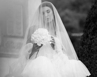 Ruffled edge bridal Veil Frill tulle veil Unique Wedding Veil modern wedding veil bohemian bridal veil ruffle ruched tulle veil drop veil