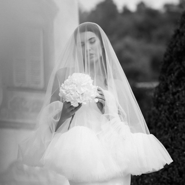 Ruffled edge bridal Veil Frill tulle veil Unique Wedding Veil modern wedding veil bohemian bridal veil ruffle ruched tulle veil drop veil