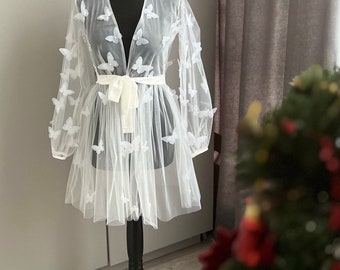 Butterfly Bridal Robe 3D Butterflies Robe Bridal Robe With Butterflies Boudoir Robe Boho wedding Photo Shoot Robe Butterfly Dress Beach Gown