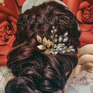 gold bridal hair piece minimalist bohemian hair clip rose gold leaves greek goddess hair clip Grecian bridesmaid gift leaf flower hair piece