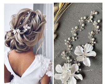 Braut Kopfschmuck Blumenhaarteil Hochzeit Blumenhaarrebe Braut Haarschmuck Blumenstücke für Braut Weiß Haarteil Strandhochzeit