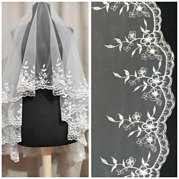 Floral wedding lace Fingertip Wedding Veil cathedral long Veil leaf lace edge bridal veil 1 tier veil royal one tier chapel length fingertip