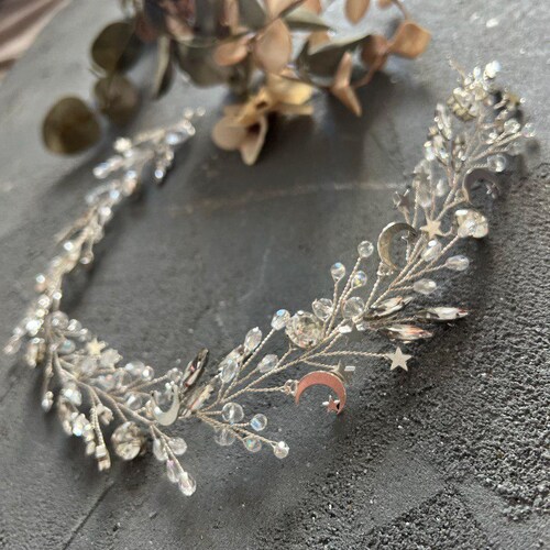 Celestial Bridal Hair Vine Moonstone Wedding Headpiece Hair 