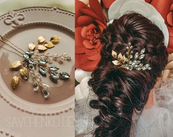 gold bridal hair piece minimalist bohemian hair clip rose gold leaves greek goddess hair clip Grecian bridesmaid gift leaf flower hair piece