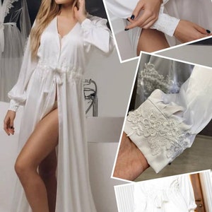 Lace Maxi Robe dressing gown Bridesmaid Robes Bridal Robe Bridal Party Robes Long lace robe  boudoir robe sheer Bride Robe robe with train