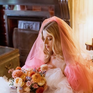 Pink Wedding Veil With Ruffles Pink bridal veil Hen Party Veil Retro Weddings Unique bridal veil Hot Pink Ruffle Veil Bright Pink Veil