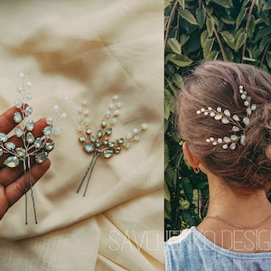 opal hair pin wedding hair accessories mint hair vine moonstone hair comb jeweled hair pieces dainty hair clip Beach blue opal hair comb