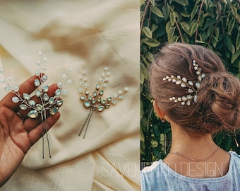 Opal Moonstone Hair Pin: Wedding Hair Accessory