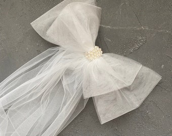 Tulle perle cheveux mariée noeud voile accessoires de mariage alternatifs voile de mariée mariée voile minimaliste voile bachelorette voile de mariage noeud blanc