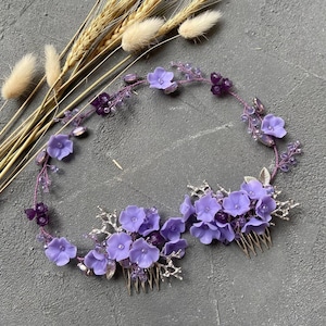 Lavender bridal headpiecе Lilac Bridal hair vine Wedding accessories for bride Purple wedding comb Floral hair jewelry Lilac hair clip