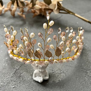 Laurel leaf tiara Wedding tiara Gold Laurel leaf crown Crystal tiara Bridal crown Wedding Hair Piece Bridal golden halo Grecian headpiece image 1