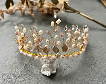 Laurel leaf tiara Wedding tiara Gold Laurel leaf crown Crystal tiara Bridal crown Wedding Hair Piece Bridal golden halo Grecian headpiece