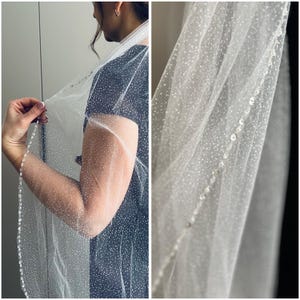 Glitter Crystal veil Sparkly and beaded veil Beaded Bridal veil scattered Rhinestones veil crystal glitter Veil sequins edging Sparkling vei