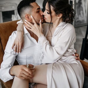 Bride Satin Lace Robes Ivory Satin Robes Bridal Robe Bridal Party Robes Long Wedding Robe bridal Lingerie Robe Cream Bridesmaid Robe