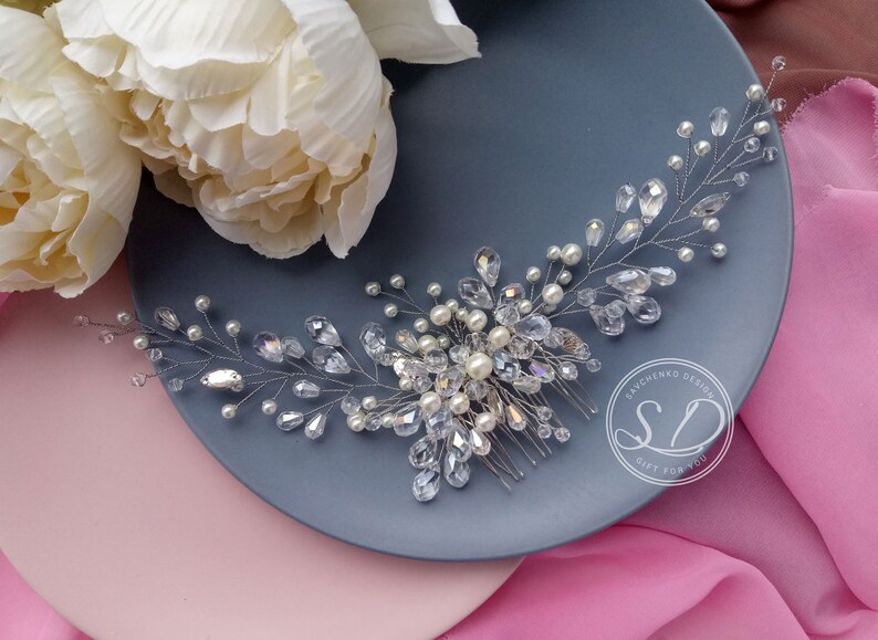 Pearl Bridal Headpiece Rose gold hair comb Braut haarschmuck hair accessories Crystal hair comb minimalist hair comb