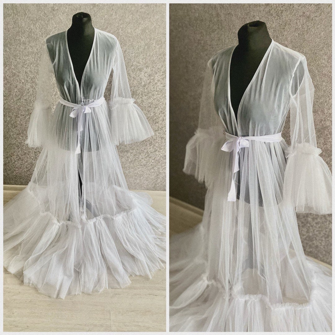 Tulle Ruffle Robe Tulle Robe Ruffle Pregnancy Gown Wedding Robes Photoshoot Robe Dress ...