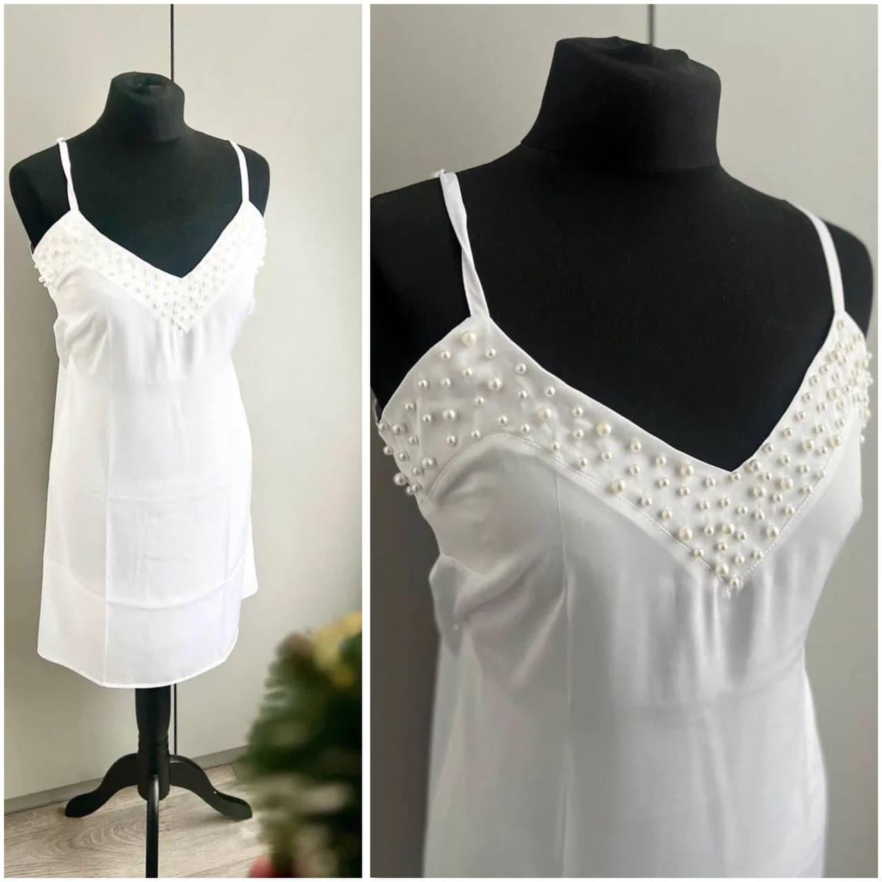 layered beaded slip mini dress Paneros Clothing Isla Beaded Mini Dress - White main image 1
