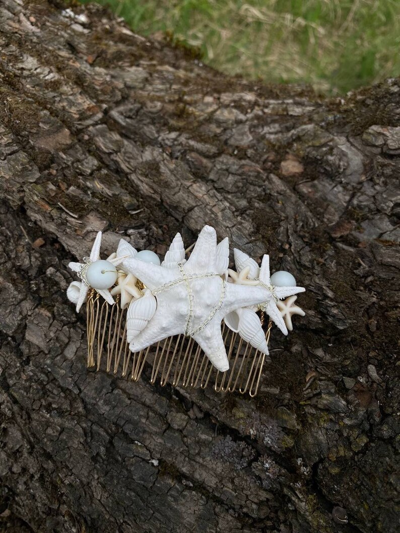 Starfish Hair Comb Bridal Hair Accessories Seashell Hair Piece Wedding Minimalist Shell Headpiece Beach Wedding Hair Piece Beach Hair Clip image 1