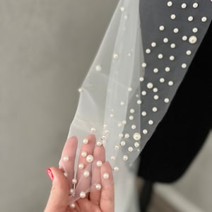 Scattered Pearl Wedding Veil One Layer Pearl veil Cathedral veil with Pearls pearls edge veil Dream Wedding Veil Cape pearl Veil