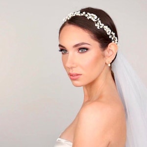 Bridal flower Crown Celestial wedding tiara Headband with Flowers Floral Bridal Tiara Bridal Headpiece White Flower Hair Wreath Beach wed image 8