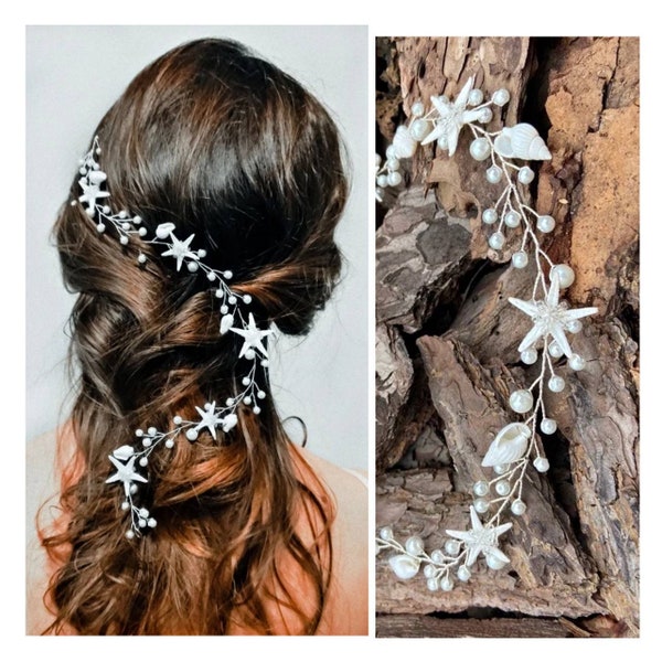 Beach Wedding Hair Accessories Seashell hair piece Sea Shell Headband Mermaid Bridal Crown Starfish Hair Vine Mermaid Head Piece