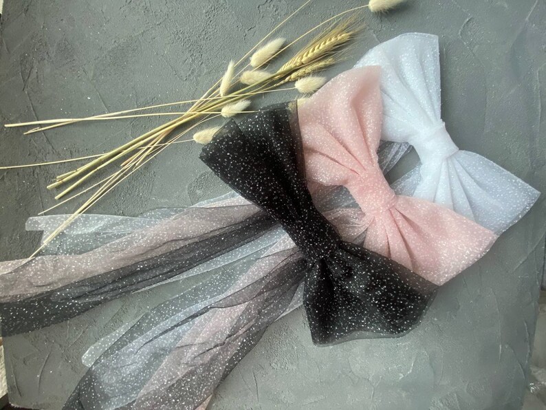Tulle Bride Hair Bow Glitter Bridal Bow Veil Wedding Hair Bow Etsy