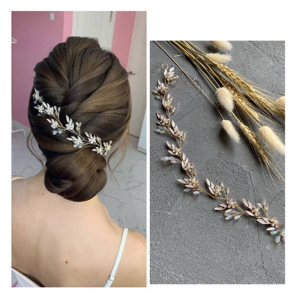 Bridal hair vine flower vine bridal headband Greek bridal hairpiece rose gold hair piece beach accessories tocado de novia crystal hair vine