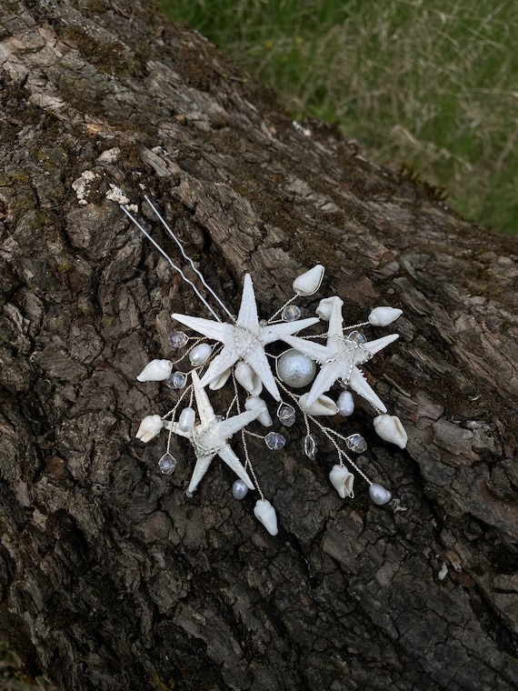 etsy bridal haor accessories star fish Natural Starfish 2 PC Alligator Hairclip Set, Tropical Wedding Starfish Hairpiece, Hawaii Seashell Hairclips, Mermaid Cosplay Headpiece Every piece is truly one of a kind Starfish Hair Comb Starfish Bridal