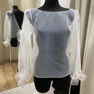 Bride jacket Wedding dress cover up organza blouse Bridal top Wedding bolero dress overlay Ivory Blouse for Bride Bridal separate dress cove