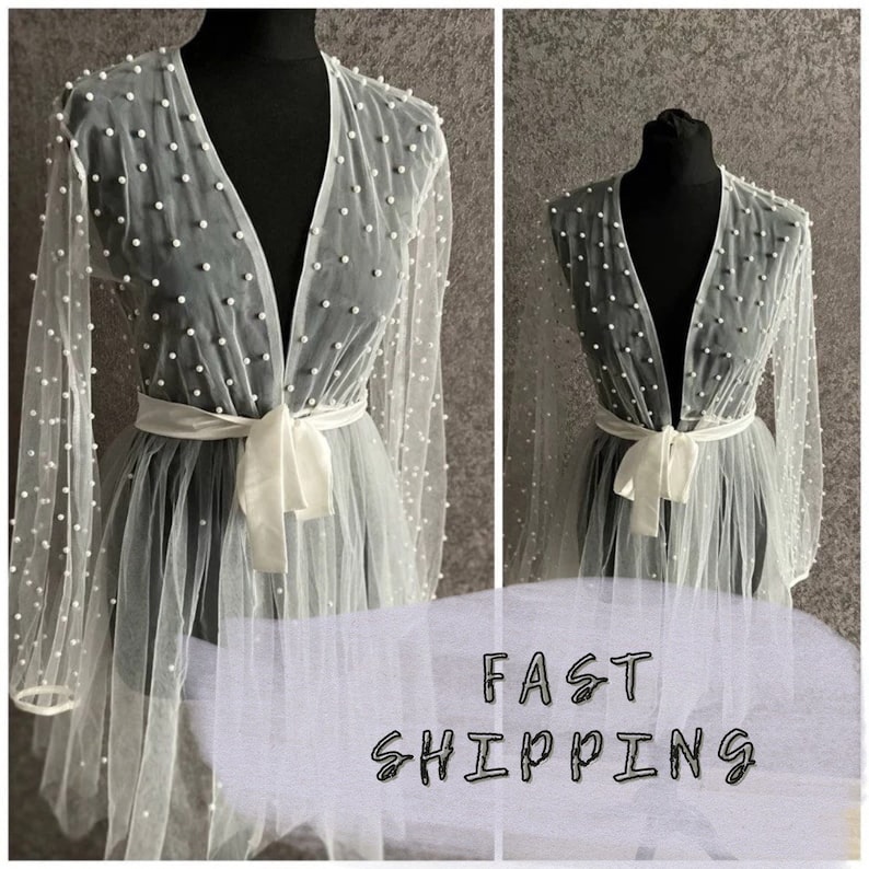 Pearl Bridal Robe Bridesmaid Robe Bridal Shower Robe Wedding Getting Ready robe with pearls Robe boudoir robe Dressing gown Bridesmaid Propo