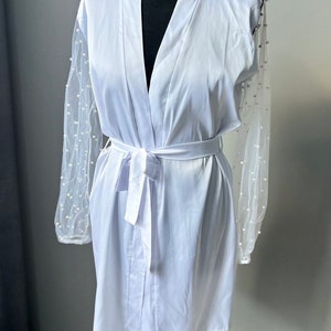 Pearl Wedding Bridal Robe Bridal Robe with Pearl Sleeves kimono robe with pearls boudoir robe Pearl Maternity Robe Pearl Transparent Robe image 5