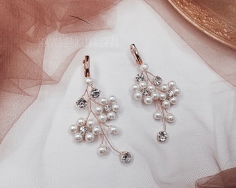 wedding earrings rose gold bridesmaid earrings teardrop pearls earrings bridal dangle earrings pearl drop earrings silver pearl earrings