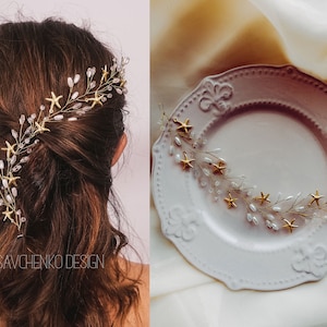Beach wedding seashell headband gold star bridal headpiece shell flower crown beach wedding hair accessories starfish hair piece bridal hair