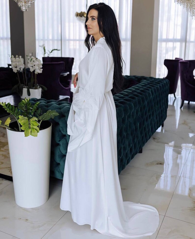 Longer White Lace Robe Bridal Lace Kimono Robe Wide Sleeve Wedding ...