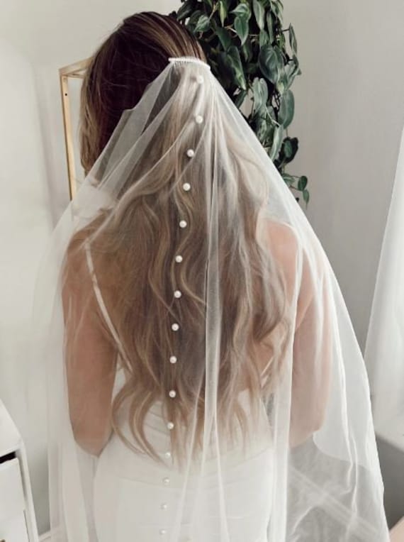 Scattered Pearl Chapel-Length Veil Scattered Pearl and Crystal Royal Cathedral Wedding Veil main image 3