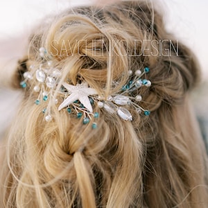 Teal Beach Wedding Hair Accessories Seashell Headband Starfish Hair Piece Nautical Wedding Hair Vine Shell Crown Wedding Hair Clip Shells