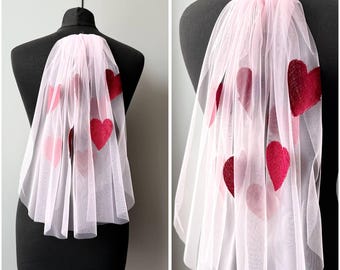 Red Heart Wedding Veil Vegas Wedding Heart Wedding Veil red heart-shaped veil Short Bridal Veil Embroidered Hearts veil Bridal Shower Gift